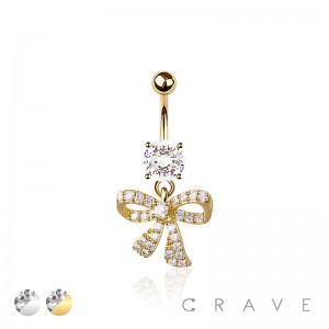 316L SURGICAL STEEL MULTI CZ RIBBON DANGLE BELLY BUTTON NAVEL RING 